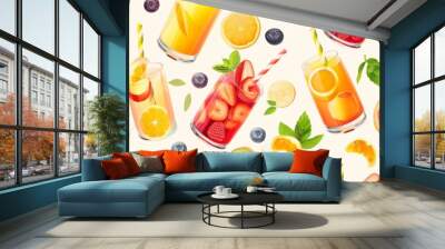 Bright seamless pattern of fresh fruit juices. Wall mural