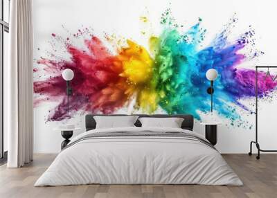 colorful mixed rainbow powder explosion isolated on white background Wall mural