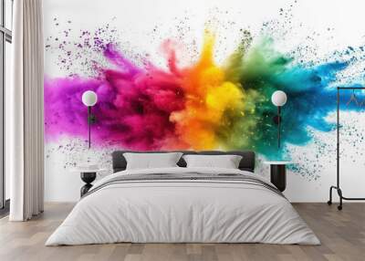 colorful mixed rainbow powder explosion isolated on white background Wall mural