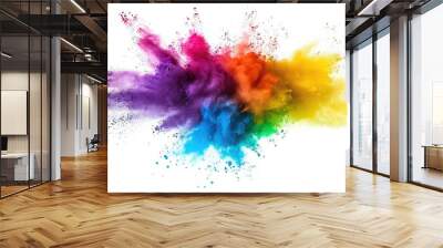 colorful mixed rainbow powder explosion isolated on white background Wall mural