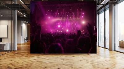 crowd partying stage lights live concert summer music festival Wall mural