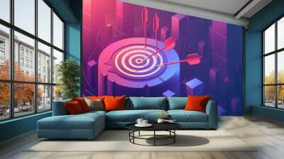 Darts target. Success Business Concept. Target hit in center by arrows, future technology. Business target isometric concept vector illustration. Symbolic goals achievement, success Wall mural