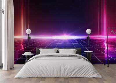 Elegant futuristic light and reflection with grid line background Wall mural