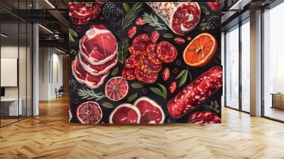 Elegant seamless pattern of charcuterie. Wall mural