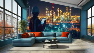 engineer smart city industry background, sustainable power saving energy management smart factory technology, oil and gas plant background Wall mural