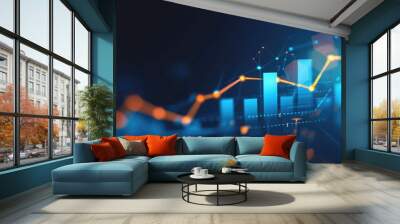 financial, finance, investment, chart, graph, invest, interface, indicator, rising, stock. drawing line to calculation indicator chart and graph is tools of investment. financial finance stock. Wall mural