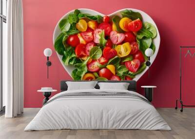 Fresh Heart-Shaped Salad with Vivid Ingredients Wall mural