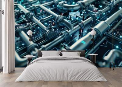 Futuristic Industrial Pipe System with Digital Elements Wall mural