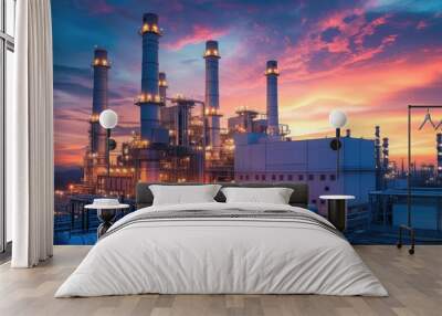 Gas turbine electrical power plant with in Twilight power for factory energy concept. Wall mural