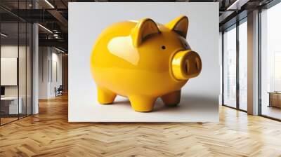 Golden Yellow Piggy Bank on a white background. Wall mural