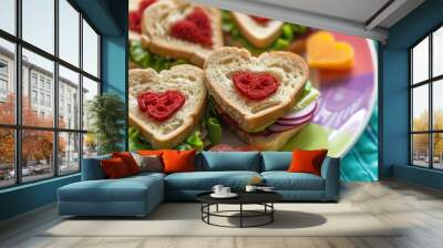 Heart-Shaped Sandwiches for Valentine's Day Fun Wall mural