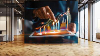 Hot business growth. Businessman using tablet analyzing sales data and economic growth graph chart. Business strategy, financial and banking. Digital marketing. Wall mural