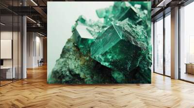 Macro emerald stone mineral in rock on white background close up Wall mural