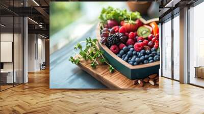 Nutritional food for heart health wellness by cholesterol diet and healthy nutrition eating with clean fruits and vegetables in heart dish by nutritionist  Wall mural