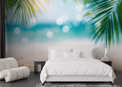 Sand with blurred Palm and tropical beach bokeh background, Summer vacation and travel concept. Copy space Wall mural