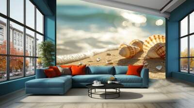 Shell decoration on sand and sea landscape Wall mural