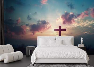 silhouette of a cross of faith, Easter day,Concept of rebirth, rebirth Wall mural