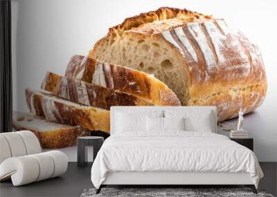 Sliced Sourdough Bread isolated on white background, homemade bakery concept Wall mural