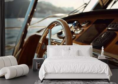 steering wheel on a luxury yacht. Wall mural