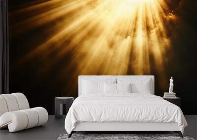 Sun rays light isolated on black background for overlay design Wall mural