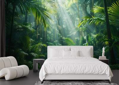 Vast, untouched rainforest with dense foliage, symbolizing biodiversity and the need for conservation Wall mural