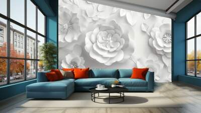 white paper flowers decorative background Wall mural