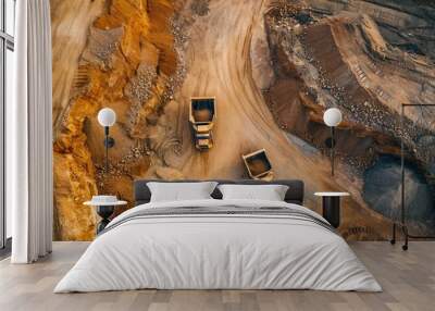 Work of trucks and the excavator in an open pit on gold mining Wall mural