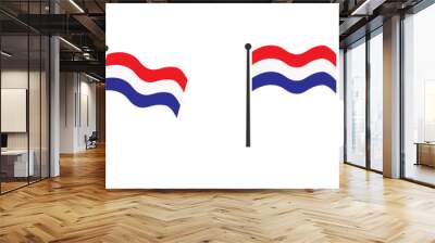 Flag of Netherlands. Waving flag of Netherlands. Holland, Dutch. Round icon. Flat vector illustartion. Wall mural