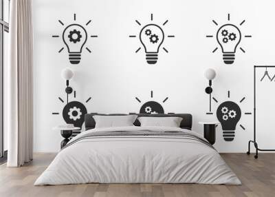 Light bulb and cog inside. Gear in lightbulb. Flat vector illustration. Wall mural