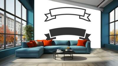 Simple vector illustration of ribbon banners in outline and filled styles with curved shapes. Wall mural