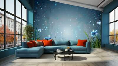 A blue nature background with sparkle. Generative AI Wall mural