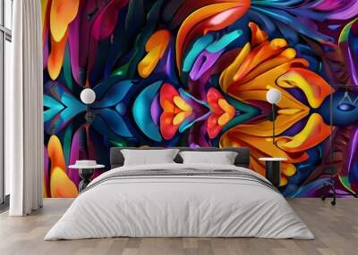 A vibrant, abstract flower with multi-colored petals, symbolizing the diversity and beauty of nature in a stunning artistic design Generative AI Wall mural