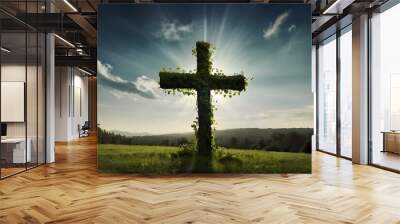 christian cross in nature Generative AI Wall mural