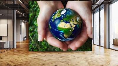 Hands holding planet earth for environment care Generative AI

 Wall mural