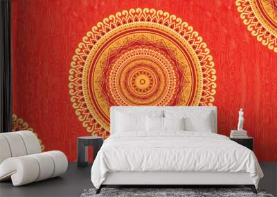 Colorful floral mandala design with bright yellow, orange, and blue flowers on a dark background, perfect for artistic patterns.
 Wall mural