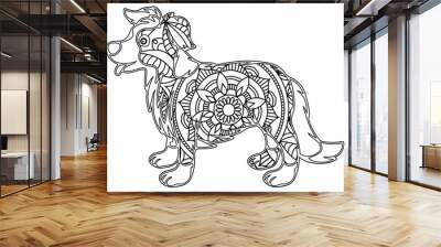 Hand drawn dog. Sketch for anti-stress adult coloring book in zen-tangle style. Vector illustration for coloring page. Wall mural