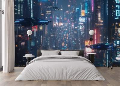 city skyline at night By Generated AI Wall mural