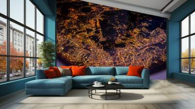 Spectacular and Beautiful Aerial View from Airplane above City of Rome in Italy Illuminated at Night.  Wall mural