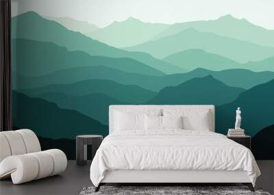 Vector illustration green mountain landscape. Wall mural