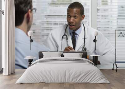 doctor consulting patient with prescription bottle, horizontal Wall mural