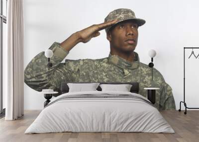 Young black military man saluting, horizontal Wall mural