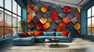 beautiful geometric pattern made from dried leaves Wall mural