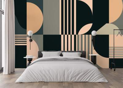 Modern vector abstract geometric background with circles, rectangles, squares and stripes in retro Bauhaus style Wall mural