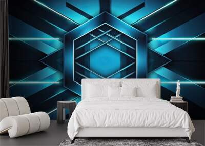 Neon Blue Hexagon Wall mural