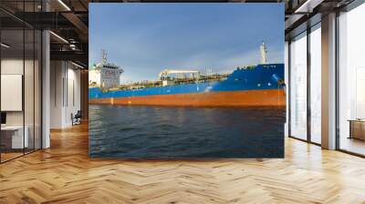 Chemical tanker ship is anchored at sea. Wall mural