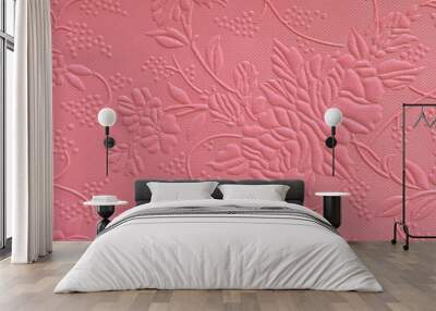 Tooled floral pattern in pink leather. Wall mural