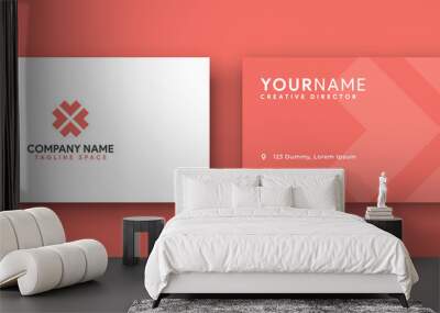 business card design . double sided business card template modern and clean style . flat living coral color Wall mural