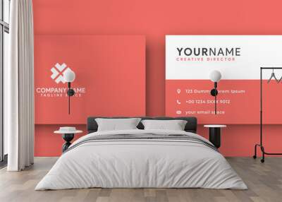 business card design . double sided business card template modern and clean style . flat living coral color Wall mural