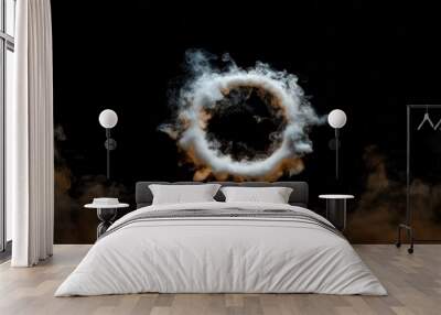 3d white smoke ring floating on black background Wall mural