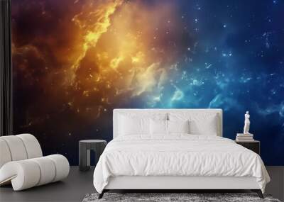 Abstract cosmic clouds with vibrant colors on a dark sky. Astronomy and imagination concept. Design for wallpaper or background with copy space Wall mural